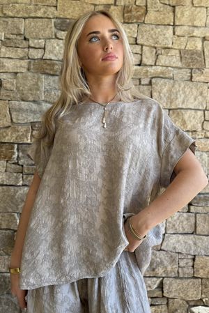 Lalli Damask Cap Sleeve Top Mocha